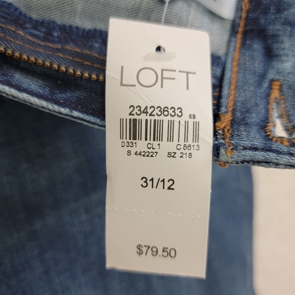 LOFT High Rise Modern Skinny Raw Hem Slit Dark Wash Denim Jeans Sz 12/31 NEW - Picture 14 of 16